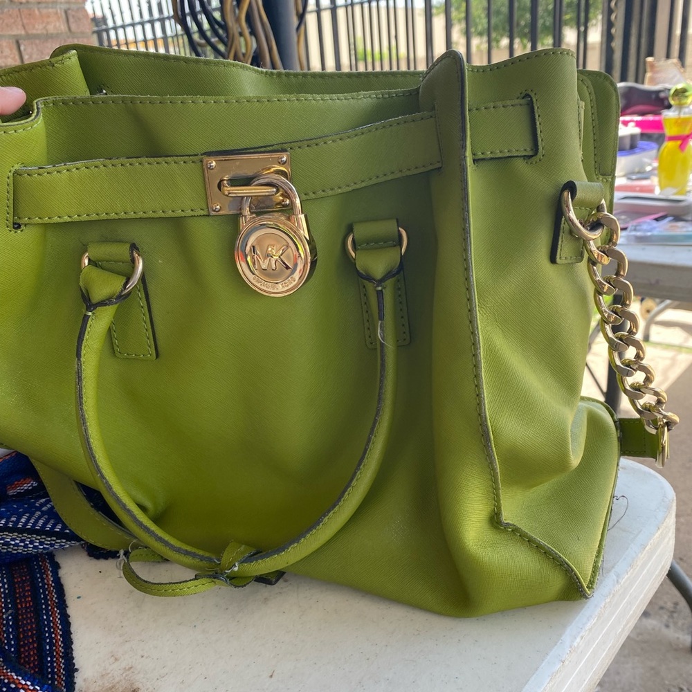 Michael Kors Chartreuse Leather Tote with Gold Hardware